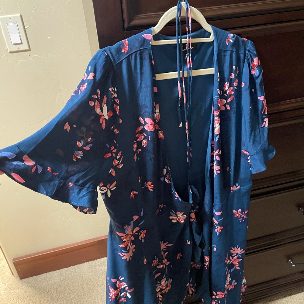 NWT Lulus teal floral knee length wrap dress